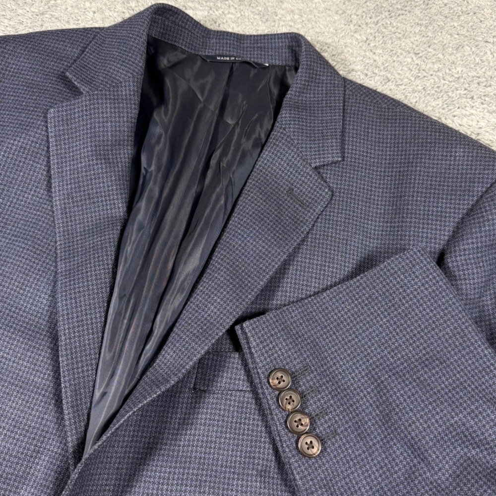 Ralph Lauren Blazer Jacket Mens 46R Navy Silk Wool Micro Houndstooth Sport Coat